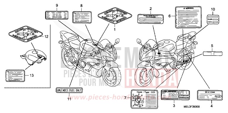 CAUTION LABEL for CBR1000RR Fireblade WINNING RED (R258H) from 2005